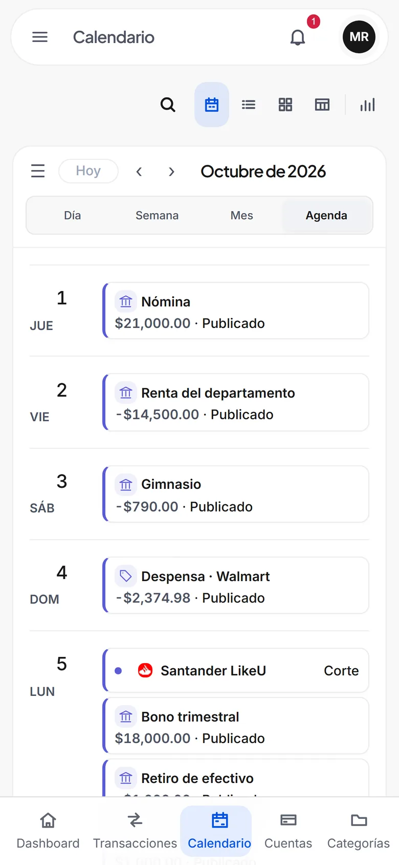 Calendario en un celular