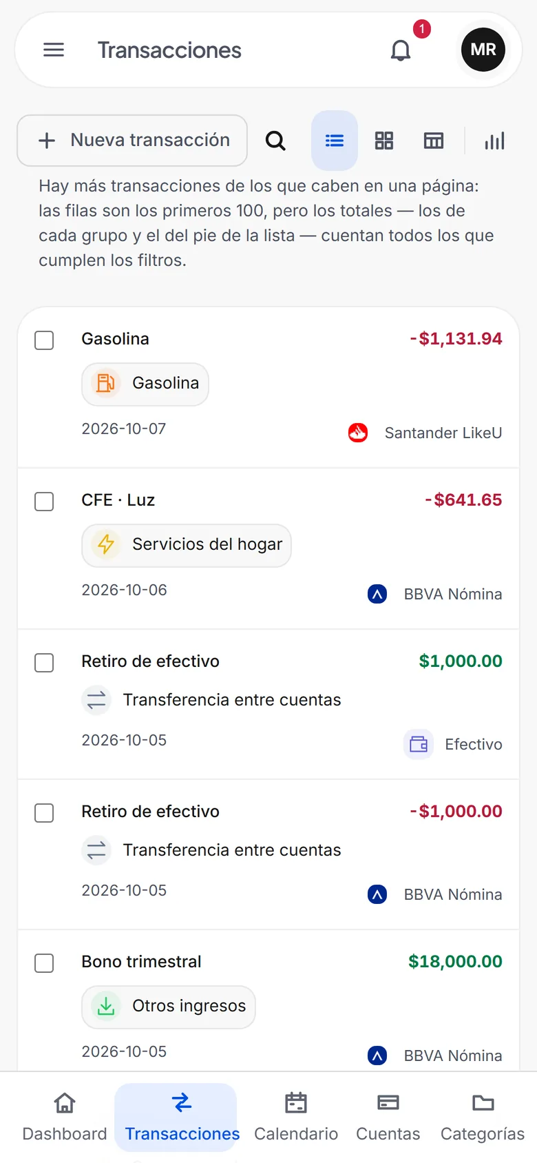 Transacciones en un celular